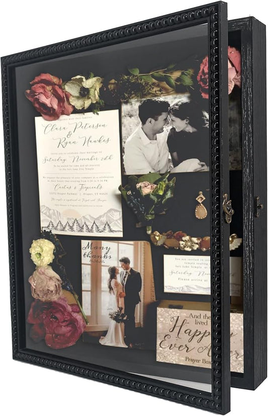 FramePro Shadow Box 13x16 Front Open with Hinge Beaded Designed Display Case with Linen Back, Picture Frame Wedding Bouque...