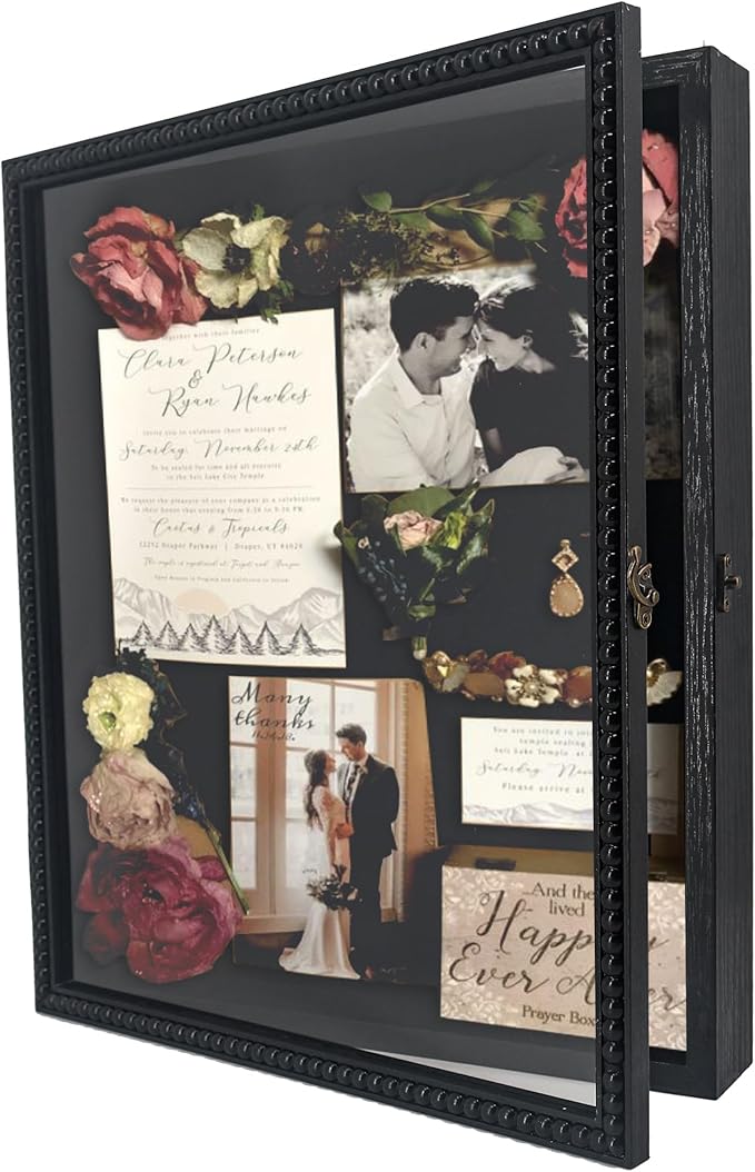 FramePro Shadow Box 13x16 Front Open with Hinge Beaded Designed Display Case with Linen Back, Picture Frame Wedding Bouque...