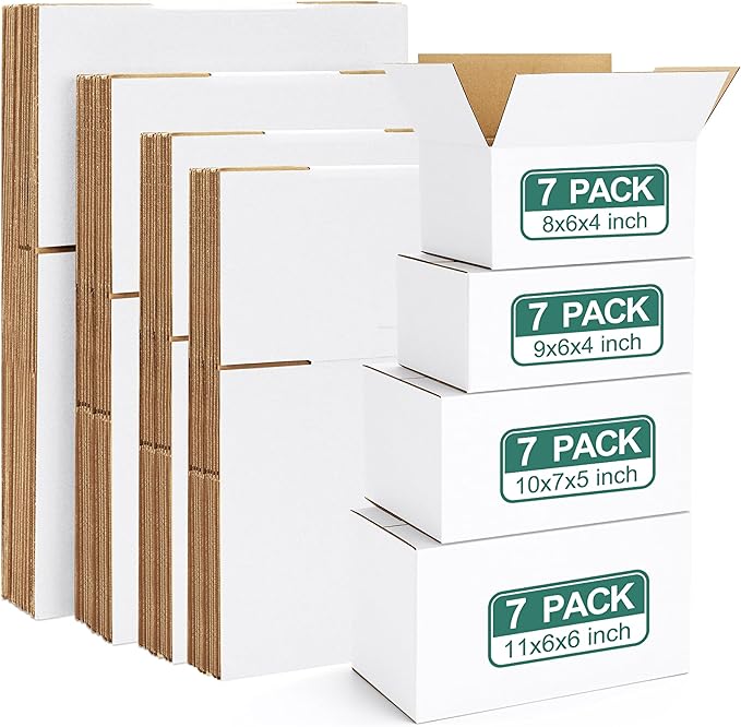 Eupako 28 Pack Small Shipping Boxes Assorted Sizes, White Corrugated Box Mailers, 8x6x4 &9x6x4 & 10x7x5 & 11x6x6 7 PCS Eac...