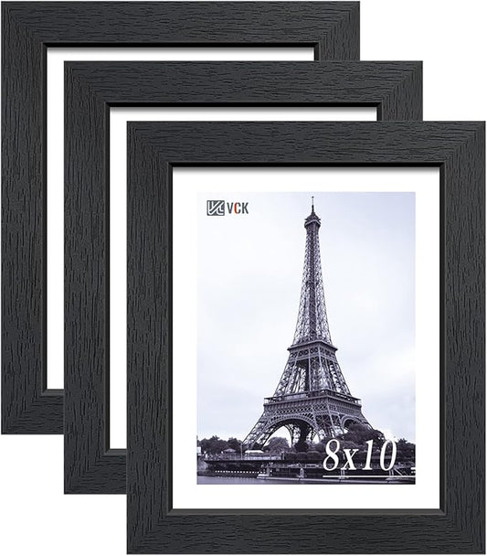 VCK 8x10 Picture Frame Set of 3, Black Wood Frames, Gallery Wall Decor Photo Frames for Wall Mounting Horizontally or Vert...
