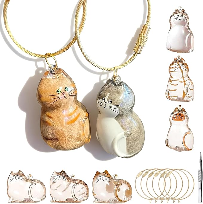 BY669QFC 6pcs Cat Fur Storage Bottle of Keychain,Transparent Pendant for Cat & Dog Hair Collection,Capsule Toys Pet Hair C...