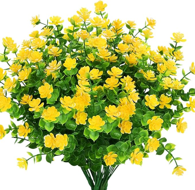 KLEMOO 8 Bundles Outdoor Artificial Fake Flowers UV Resistant No Fade Boxwood Faux Plastic Plants for Garden Patio Porch W...