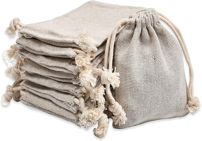 calary 100pcs Double Canvas Drawstring Bag Cotton Pouch Gift Sachet Bag Muslin Reusable Tea Bag 2.75x4 Inch
