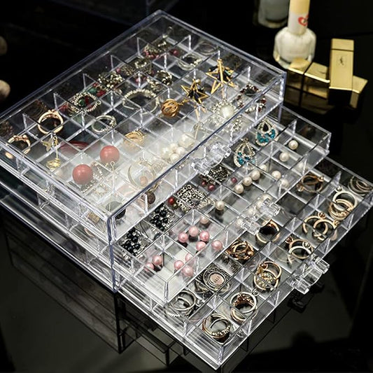 YUFONG Earring Storage Box Organizer 3 Drawers Acrylic Jewelry Storage Box Holder Transparent Jewelry Display Stand with 7...