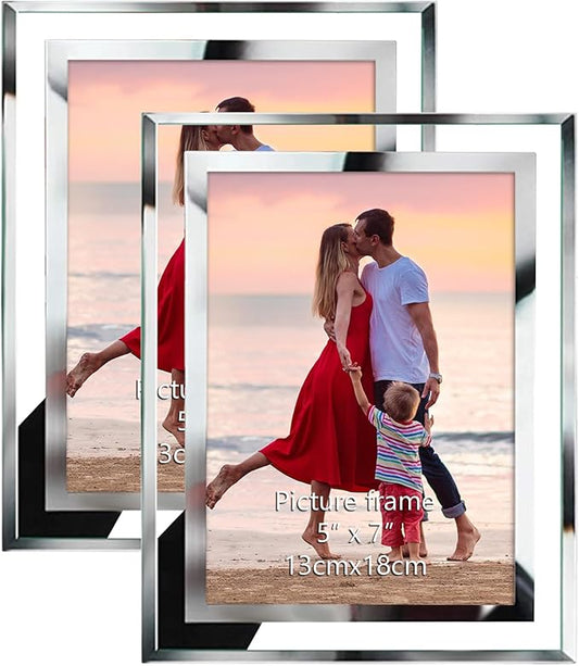 Giftgarden 5x7 Picture Frames Modern 5 by 7 Inch Glass Picture Frame Friends Gifts for 5x7 Photos Display, Pack of 2