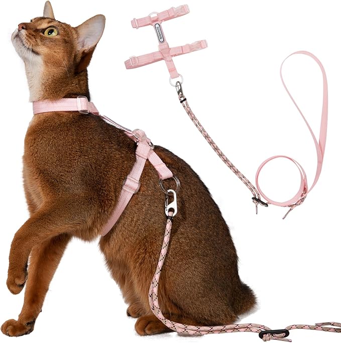 Sovarin Cat Harness and Leash Set - Pink Lightweight Soft Kitten Harness Escape Proof, Adjustable Travel Pet Harness for W...