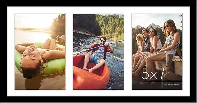 Americanflat 5x7 Picture Frame Collage with Shatter-Resistant Glass - Fits Three 5x7 Photos or Use as One 8x16 Frame - Sig...