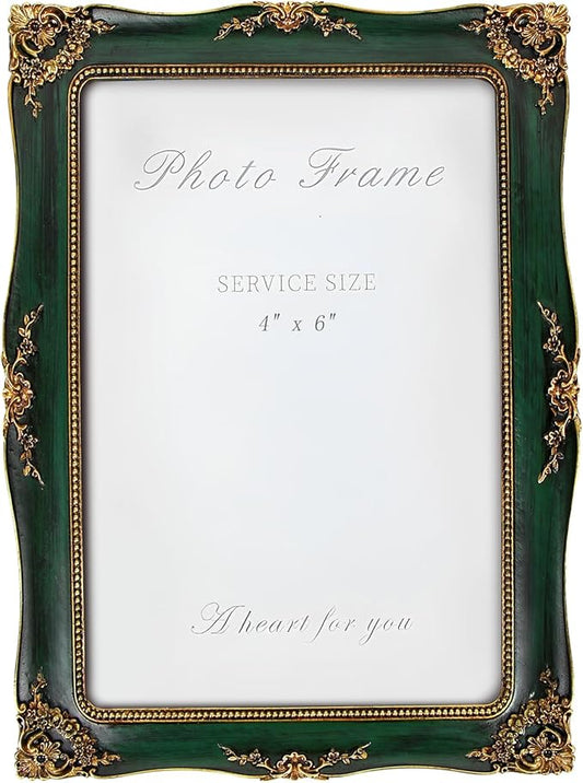 YEPOTUE Vintage Picture Frame 4x6 Inch, Ornate Photo Frame for Wall or Tabletop Display, Antique Picture Frame with Real G...