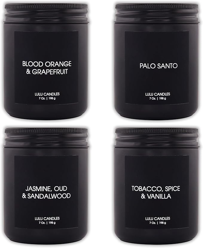 Lulu Candles | 4 Pack Scented Candles Gift Set | Gift Set for Home, Men, and Women | Jasmine, Oud & Sandalwood, Blood Oran...