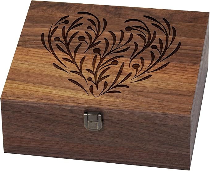EDUROMI Walnut Wooden Memory Keepsake Box with Hinged Lid and Latch for Precious Items, Decorative Keepsake Box for Memori...