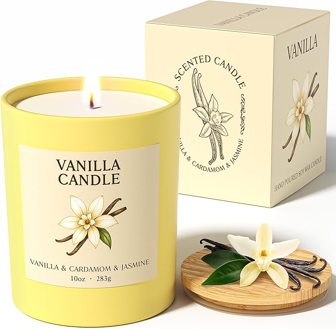 NORVENCE Vanilla Candle, Vanilla Scented Candles for Women, 10oz Soy Candles with Bamboo Lid for Home Scented, Birthday Gi...