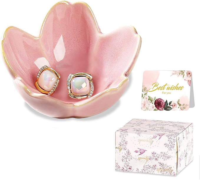 Jewelry Dish Birthday Christmas Gifts For Women Ceramic Ring Holder Jewelry Tray Vanity Organizer Pink Room Decor Aestheti...
