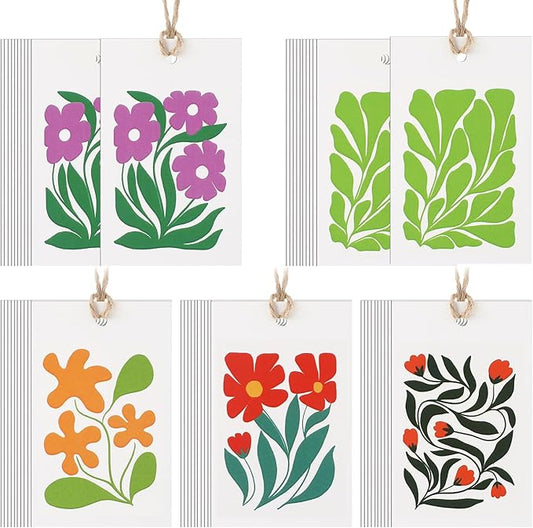 50pcs Floral Blank Gift Tags with String Attached, 3.15 x 2 in Personalized Gift Tags with String for Wedding, Baby Showe...