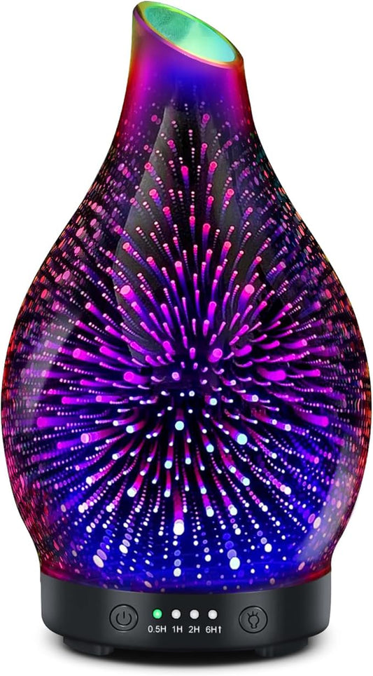Essential Oil Diffuser 150ML -3D Firework Glass Aromatherapy Diffusers for Essential Oils with 4 Timer Setting Auto Shut-O...