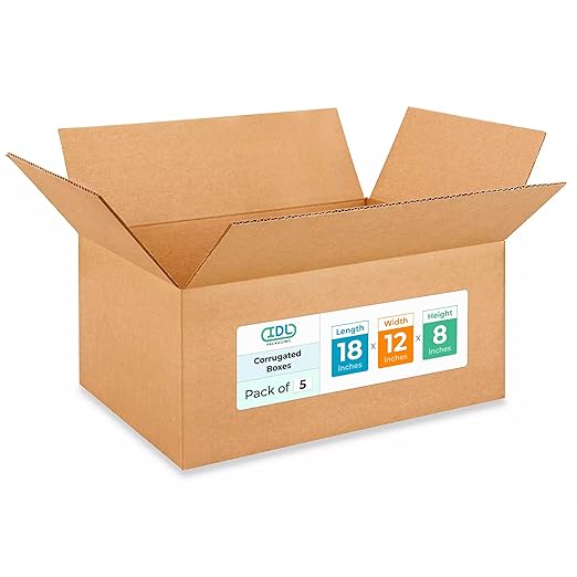 Medium Moving & Shipping Boxes 18 x 12 x 8 inches (5-Pack) - Extra Strength 200 lb vs Regular - USA-Made Corrugated Durabl...