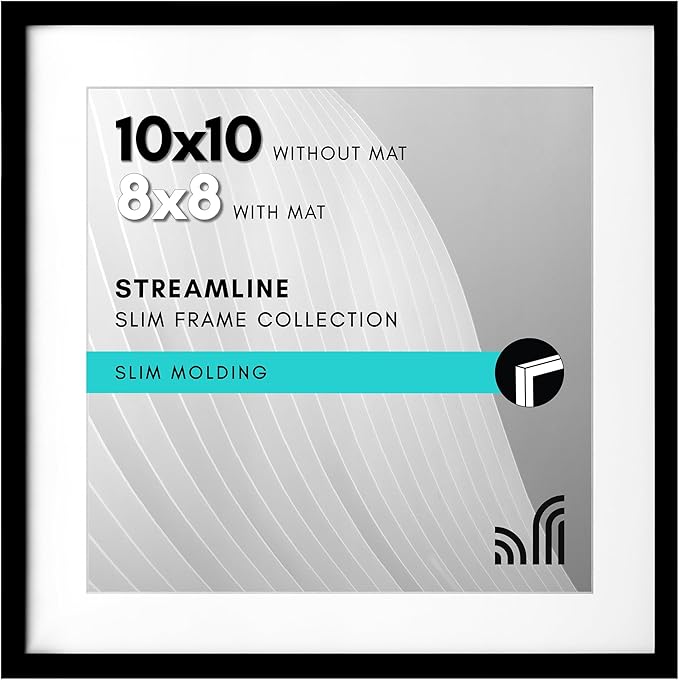Americanflat 10x10 Picture Frame with Shatter-Resistant Glass - Use as 8x8 Frame with Mat or Display 10x10 Photo Without M...