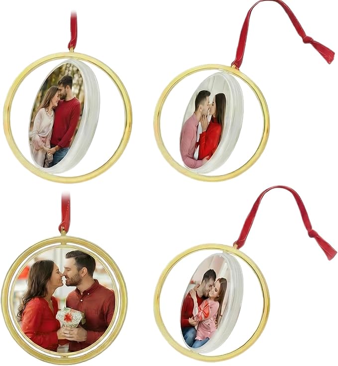 Taybonds Spinning Double Sided Photo Ornament, Decorative Picture Frame Hanger for Photos, Clear Hanging Picture Frame, Ro...