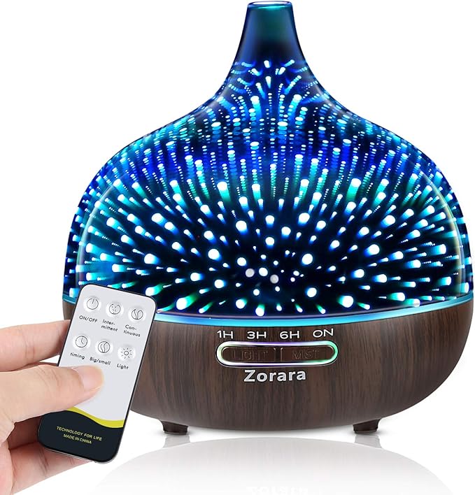 Essential Oil Diffuser 550ml Cool Mist Humidifier 3D Glass Ultrasonic Aromatherapy Humidifier with 7 Color Changing Led Li...