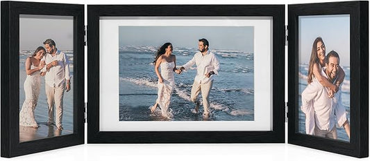 Afuly 5x7 Picture Frame Black 4x6 3 Picture Frames Collage Hinged Folding Triple Photo Frames Home Decor for Wall Desktop ...