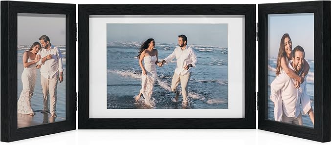 Afuly 5x7 Picture Frame Black 4x6 3 Picture Frames Collage Hinged Folding Triple Photo Frames Home Decor for Wall Desktop ...
