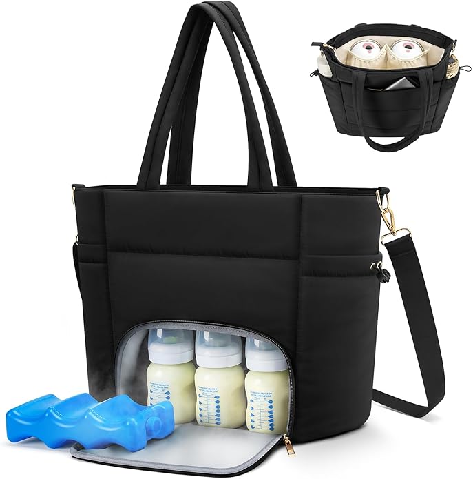 Wearable Breast Pump Bag for Working Mom, Breastmilk Cooler Tote Bag with Insulated Compartment, Breast Pump Bag with Ice ...