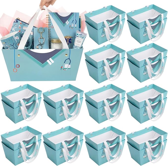 Supervitae 60 Pcs Nurse Gift Baskets Bulk with Handles, Empty DIY Paper Gift Basket Kit with Tissue Paper, Appreciation Gi...
