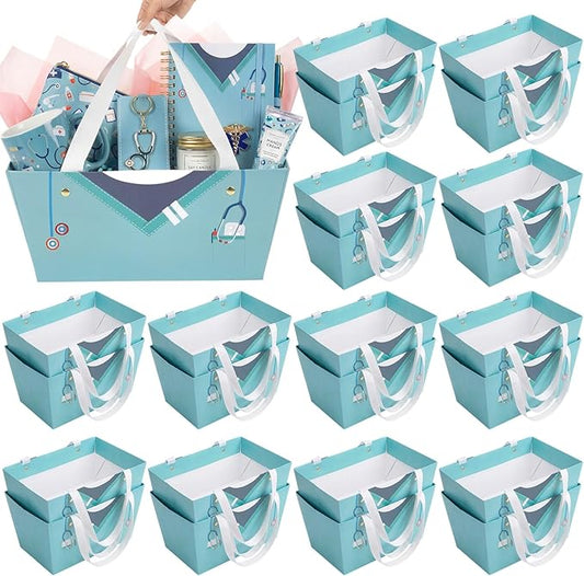 Supervitae 60 Pcs Nurse Gift Baskets Bulk with Handles, Empty DIY Paper Gift Basket Kit with Tissue Paper, Appreciation Gi...
