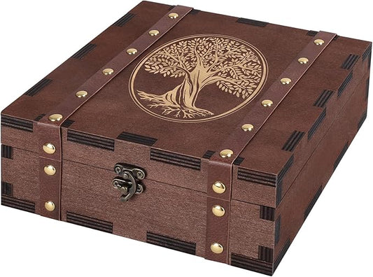 MACEVIA Tree of Life Keepsake Box, Vintage Decorative Wooden Organizer with Lock,Memory Box, Tarot Boxes, Witch Boxes, Dec...