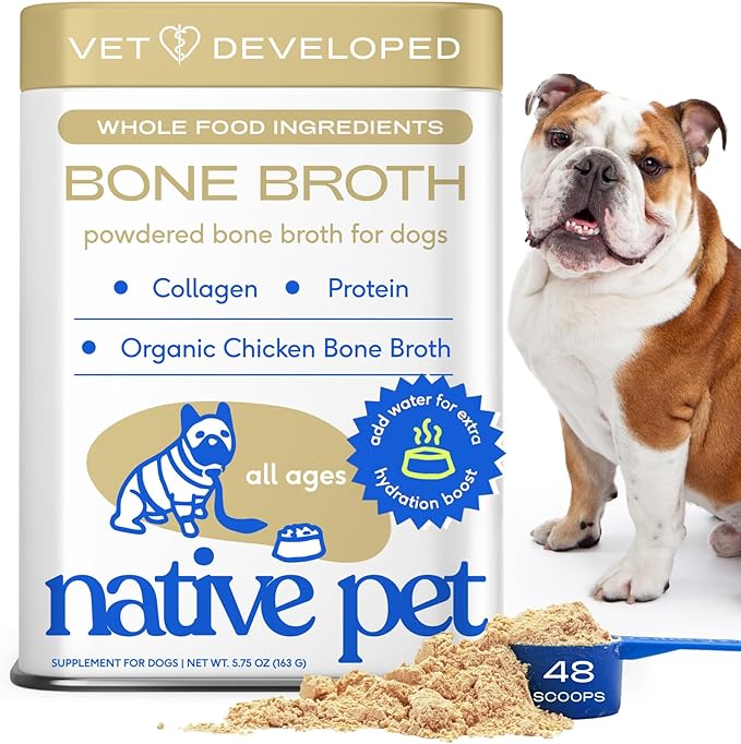 Native Pet Bone Broth for Dogs and Cats - Chicken Bone Broth Powder Dog Food Toppers for Picky Eaters - Provides Extra Nut...