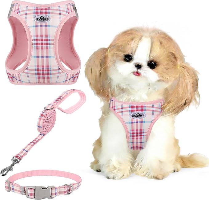 Gyuzh Small Dog Harness and Leash Set for Puppy & Kitten - 3-in-1 No Pull Step in Vest Collar, Lightweight Reflective Plai...