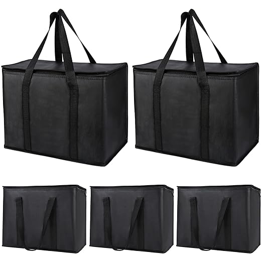 Bodaon 5-Pack Insulated Reusable Grocery Shopping Bag, X-Large Frozen Food Cold, Cooler Bags, Insulated Pizza Delivery Ba...