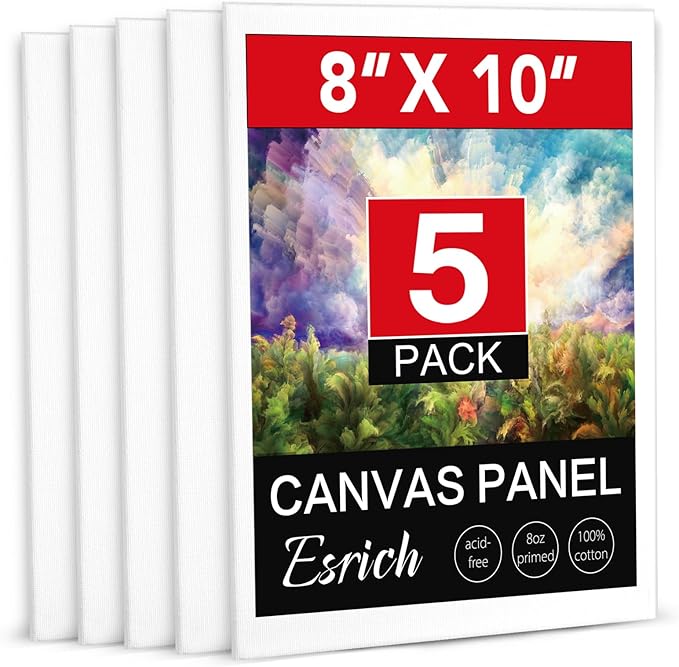 ESRICH Canvas Boards for Painting, 5 Pack Canvases for Painting 8x10 Cotton Primed Acid Free Blank Canvas Panels for Oil P...