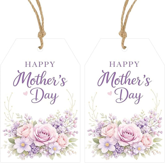 Anwyll Mothers Day Gift Tags - 50Pcs Happy Mother's Day Tags with String Floral Mother's Tag Personalized Best Mom Thank Y...