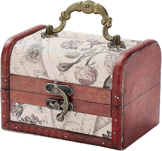 CALFOVERA Retro Small Wooden Pirate Keepsake Box Vintage Treasure Chest Mini European Decorative PU Leather Jewelry Stroag...