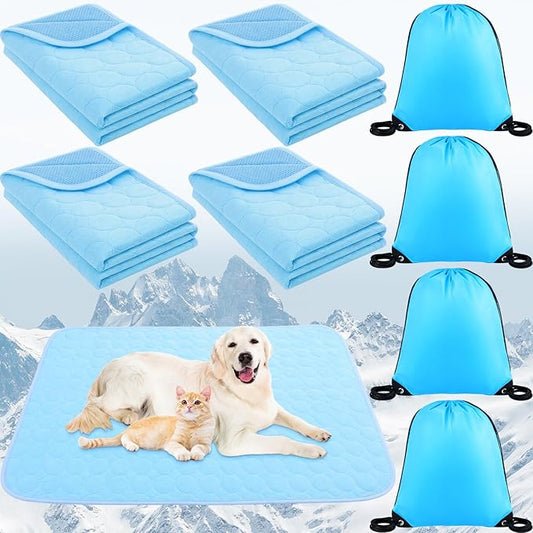 Chunful 4 Pack Pet Cooling Mat for Dogs and Cats, Summer Washable Dog Cooling Pad with Non-Slip Bottom & Storage Bags, Fol...