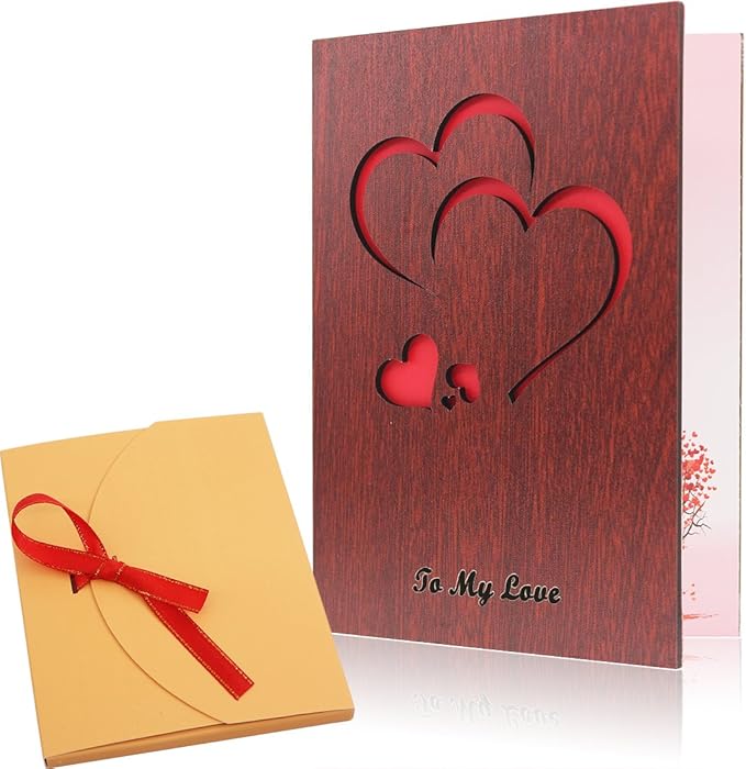 Creawoo Handmade Walnut Wood Love Greeting Card with Unique Gift Card Box The Best Valentine's Day, Anniversary Birthday G...