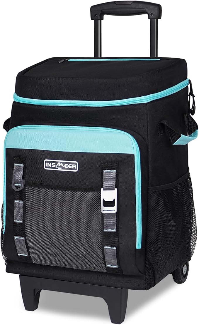 INSMEER Cooler with Wheels and Handle, 80 Cans/50L Rolling Cooler, Portable Soft Sided Cooler with Wheel, 2-in-1 Collapsib...