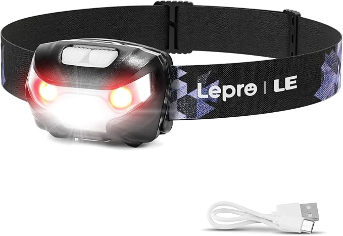 Lepro LED Headlamp Rechargeable - Super Bright Head Lamp with 5 Modes for Camping & Hiking Gear Essentials, IPX4 Waterproo...