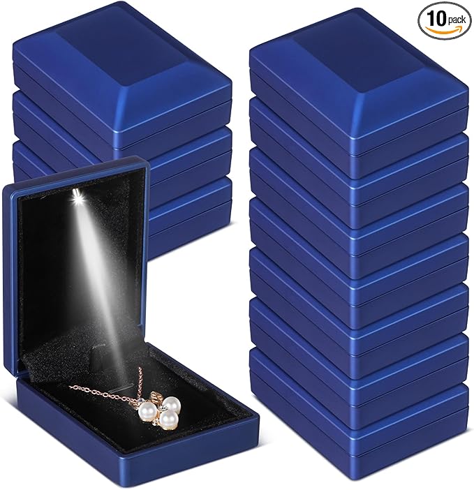 Landical 10 Pcs Pendant Necklace Box with LED Light Velvet Necklace Case for Pendant Bracelet Ring Earring, Jewelry Storag...
