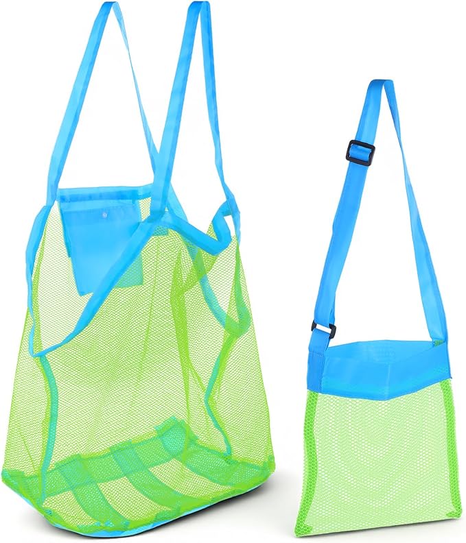 Yuomeaz Small Mesh Beach Toy Bag, Large and Small Sandproof Mesh Beach Toy Bag, Foldable Tote Bags for Family, Travel, Sum...