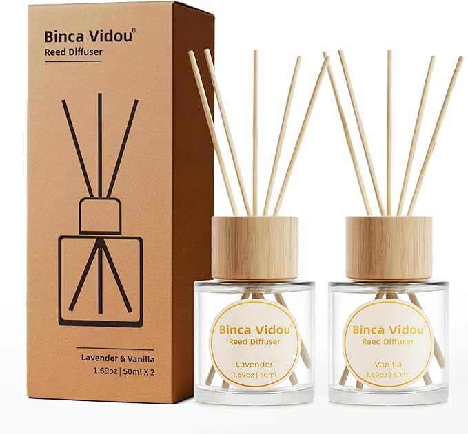 Reed Diffuser Set, Binca Vidou Lavender & Vanilla Natural Scent Oil Diffusers with Sticks for Home Office Bathroom Aromath...
