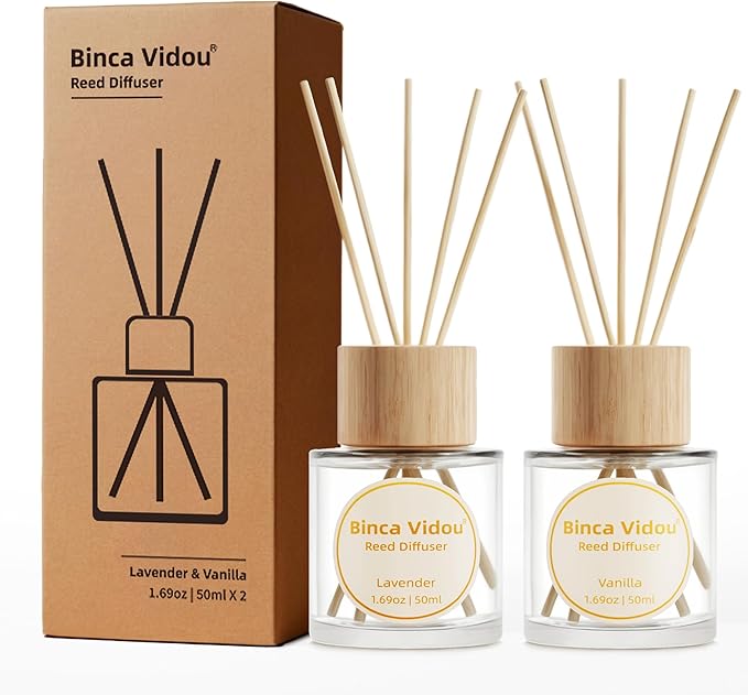 Reed Diffuser Set, Binca Vidou Lavender & Vanilla Natural Scent Oil Diffusers with Sticks for Home Office Bathroom Aromath...