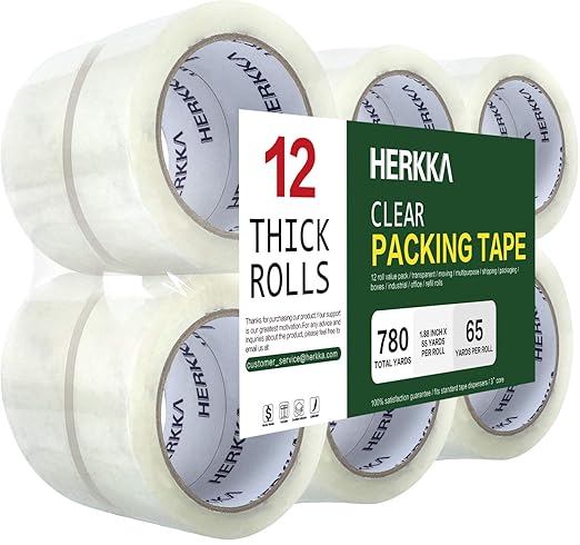 HERKKA Clear Packing Tape, 12 Rolls Heavy Duty Packaging Tape for Shipping Packaging Moving Sealing, Thicker Clear Packing...