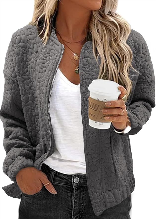 EVALESS Bomber Jackets for Women Spring Fashion 2026 Cute Jacquard Coats Lightweight Zip Up Jackets Dressy Casual
