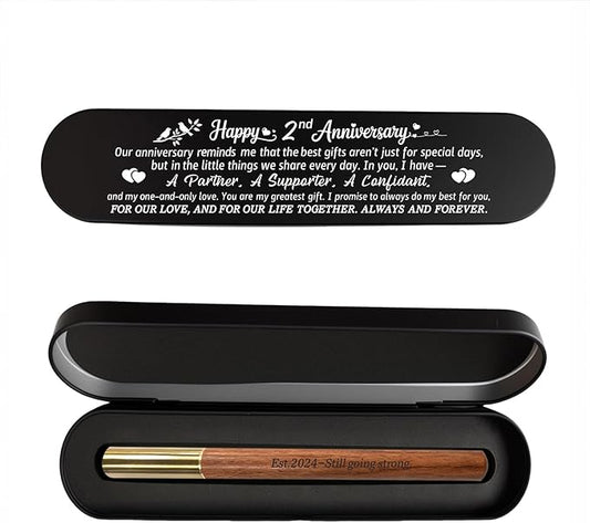 BAZLJY 2nd Anniversary Keepsake | 2nd Wedding Pen | Engraved Wooden Gel Pen Black Ink | Cotton Anniversary Present for Him...