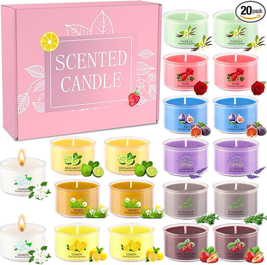 20 Pack Scented Candles, 1.6oz Mini Jar Holiday Gift Set with 10 Fragrances & Colors, Natural Soy Wax Aromatherapy Candles...