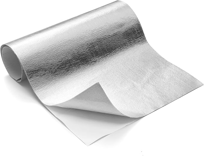 FLASLD Aluminized Heat Shield Mat Thermal Barrier Adhesive Backed Heat Blanket 12'' X 24'', Fiberglass Insulation Reflecti...