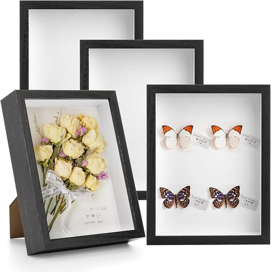 Hacaroa Set of 4 Shadow Box Picture Frame, 8 x 6 Inches Wood Frame Memory Display Case, 1.2 Inch Depth Shadow Boxes for Fl...