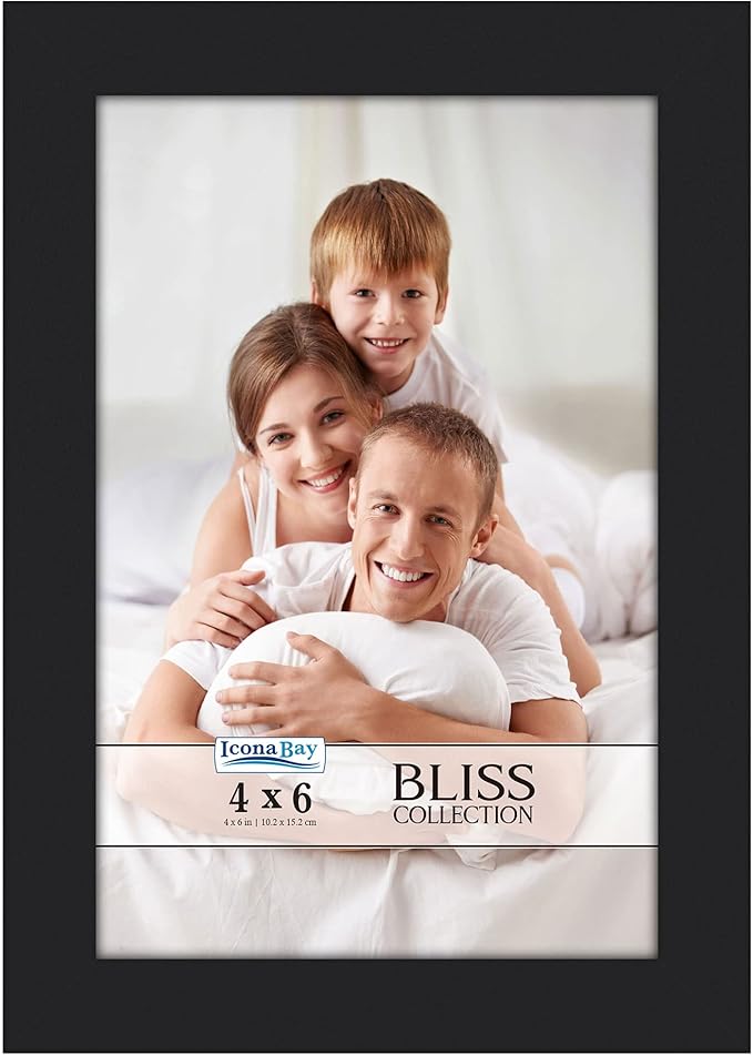 Icona Bay - 4x6 Black Picture Frame - Modern Style Engineered Wood Frame - Table Top or Wall Mount - Bliss Collection