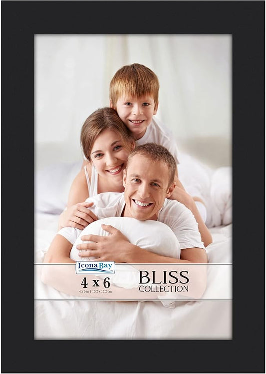 Icona Bay - 4x6 Black Picture Frame - Modern Style Engineered Wood Frame - Table Top or Wall Mount - Bliss Collection